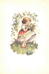 3 Postais - Desenho de menina com flores