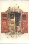 Postal Antigo - Gatinho � janela